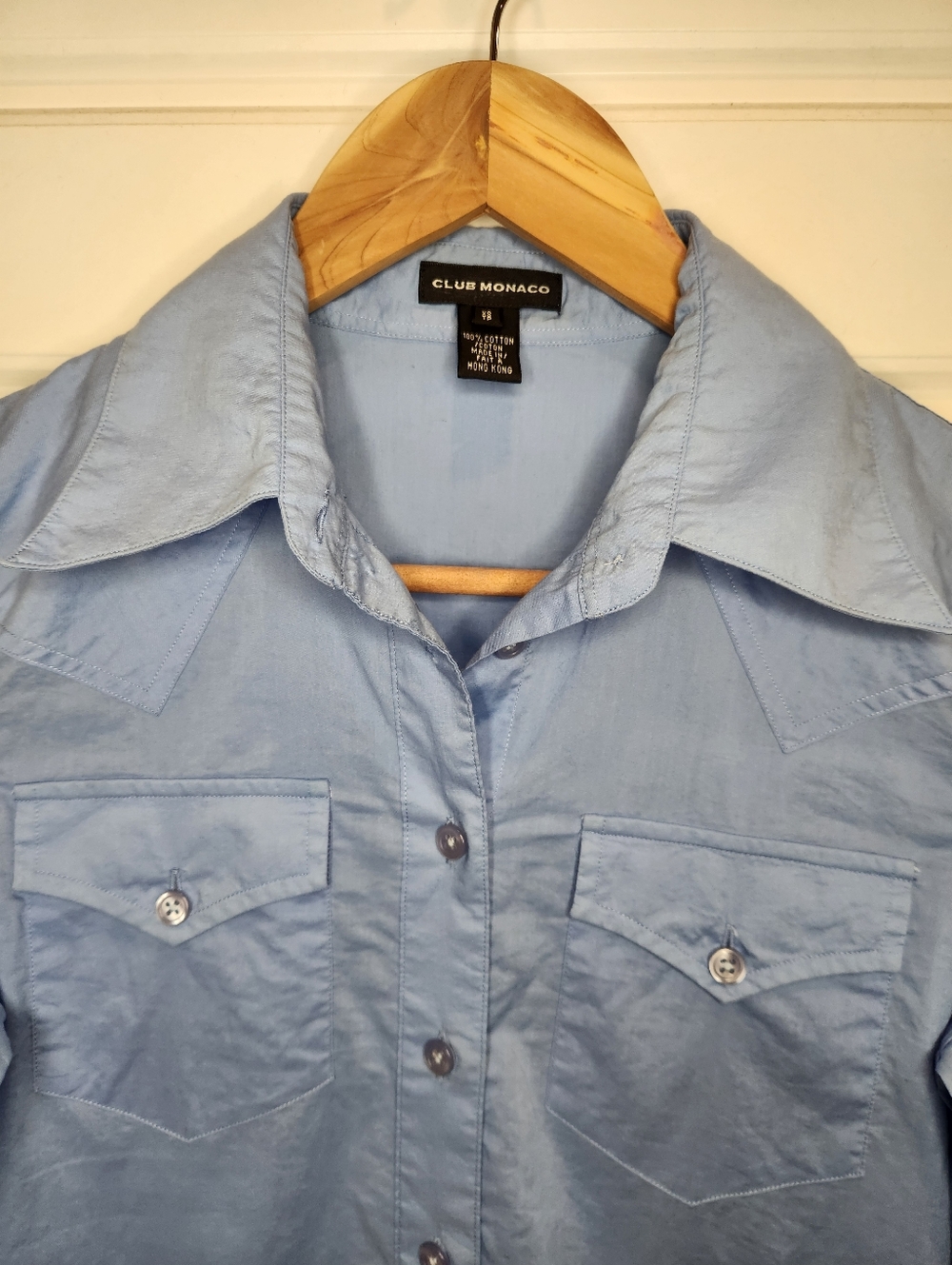 XS Club Monaco 100% Cotton Women's Light Blue Long Sleeve Button-Up Shirt - Picture 4 of 7